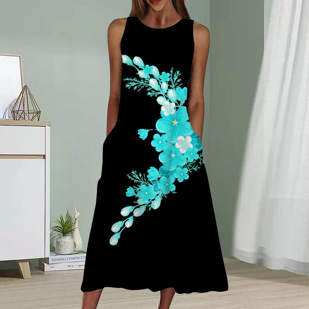 

Летнее модное сексуальное платье без рукавов, мягкое повседневное платье с принтом 3D черно-белых роз, платье без рукавов на бретельках L чёрный