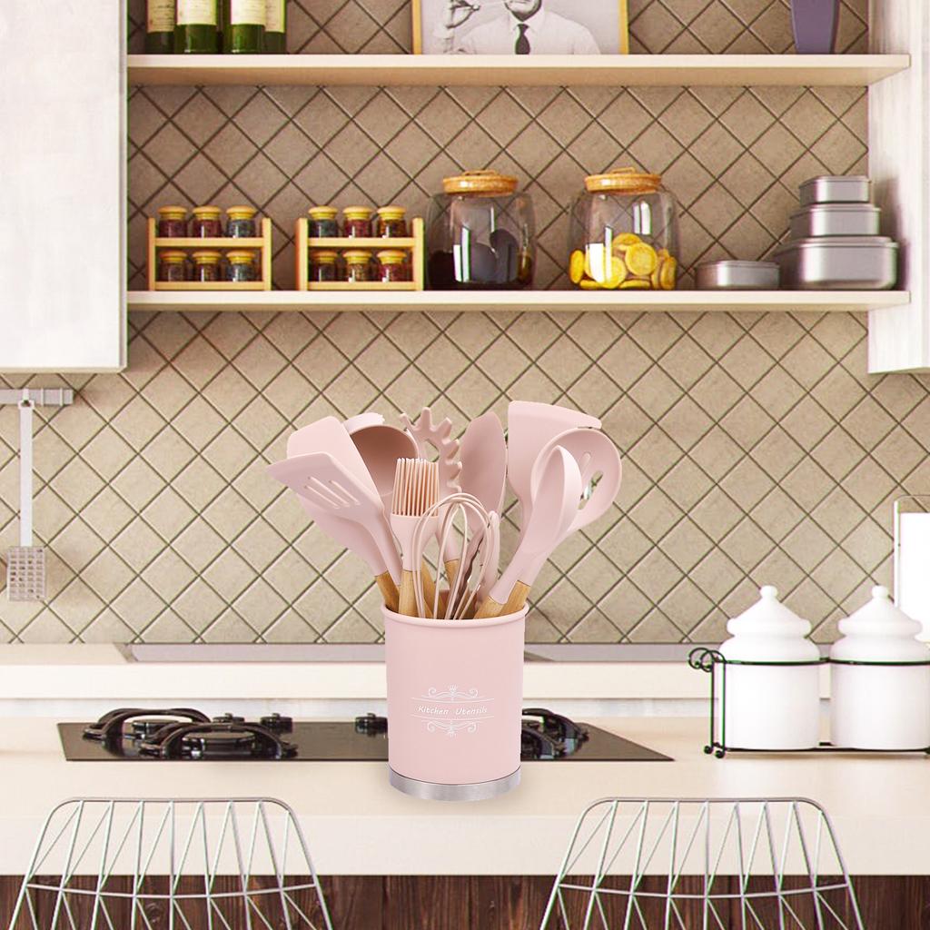 12PCS Cooking Utensils Heat Silicone Baking Kitchenware Set Chef Nonstick Cookware Storage Holder Spoon Brush Spatula Food Tongs Kitchen Gadgets Tools