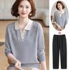 Mom's Autumn 2025 Stylish Lapel Thin Sweater for Middle-Aged & Elderly Women – Long Sleeve Knit Top