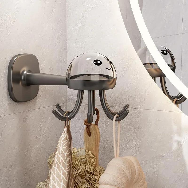 Multifunctional Six Claw Rotating Hook Rack for Kitchen Storage 360 Degree Seamless Hook, Household Non Punching Adhesive Hook