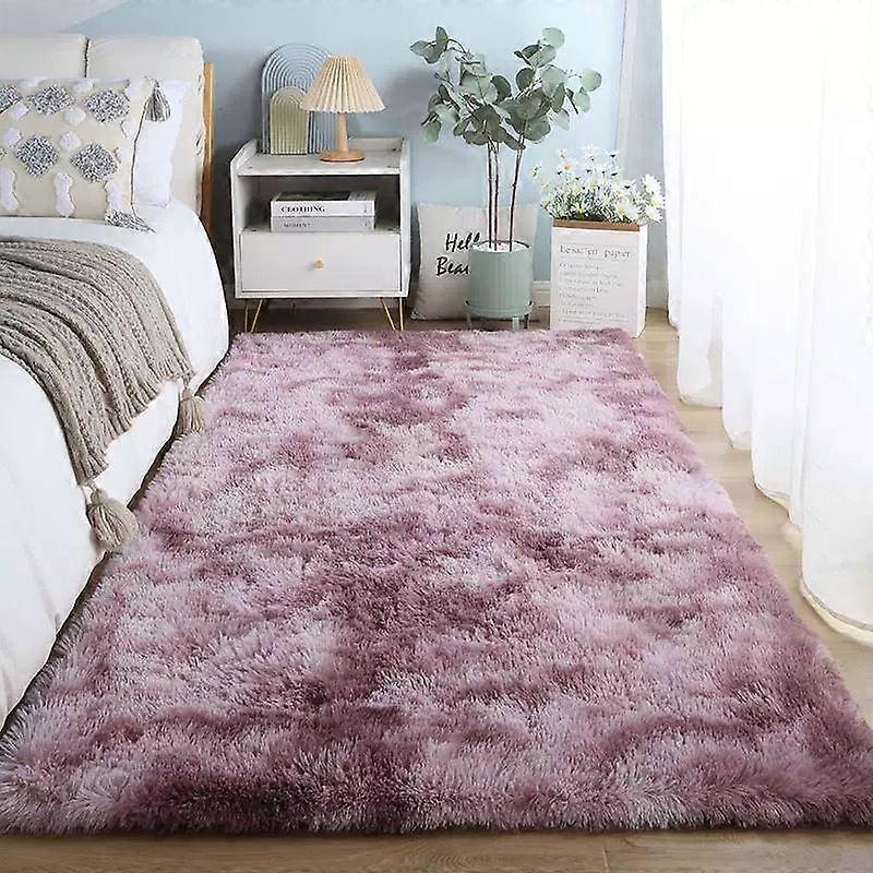 Gradient Shaggy Dip-Dye Rug Foldable Long Pile Carpet Bedroom Living Room Decor Non-Slip Mat