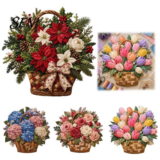 Kreativní víkendové hobby projekty Košík s květinami Patchwork DIY sada, Vrstvené látkové květiny Řemesla Texturované květinové umění 3D šicí projekt pro dospělé,
