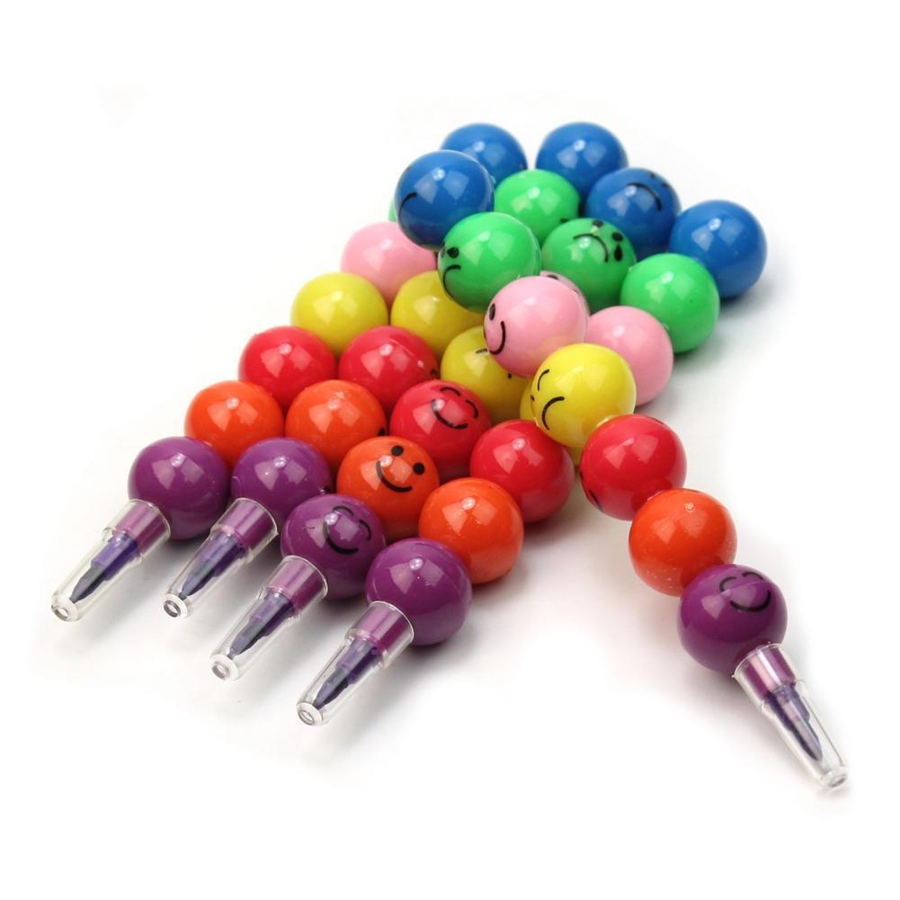 3 st Söta Roliga 7 Färger Kreativa Tecknade Smiley Graffiti Penna Staplare Bytbar Spets Vaxkrita Blyertspenna