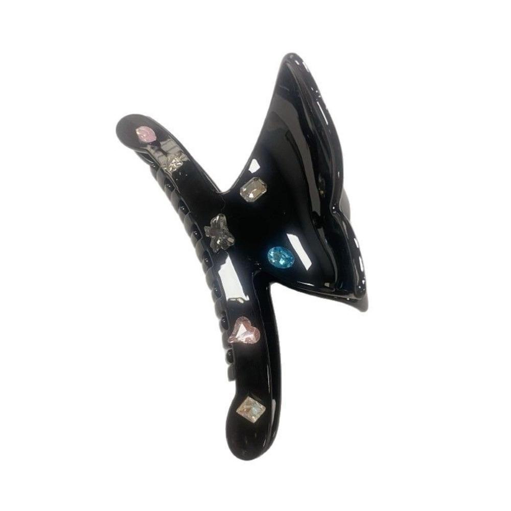 

Acetic Acid Butterfly Hair Claw Shiny Large Shark Clip Sweet Rhinestone Grab Clip Vacation чорний
