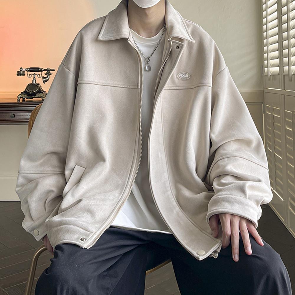 Men's Retro Suede Jacket - Hong Kong Style, Distressed All-Season Workwear Coach Jacket