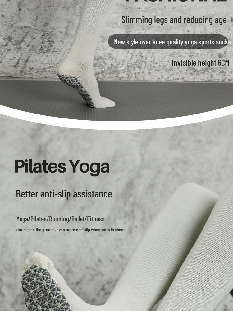 Women's Non-Slip Over-the-Knee Yoga Socks - Slim Fit, Combed Cotton, Warm Pilates Sports Mid-Tube Socks