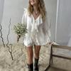 Summer Designer Ruffles Fashion Casual Suit Lace-Up Cardigan Shirt Top + Shorts Two Peice Sets Women Loose Suits