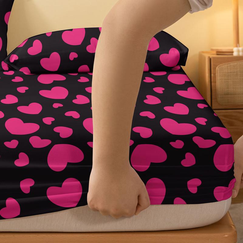 Simple 1 Modern Heart-Shaped Geometry Printed Matte Fitted Sheet, Bedroom Printed Bed Cover, Bedding Excluding Pillowcases
