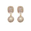 Exquisite Sparkling Zircon Imitation Pearl Pendant Earrings, Fashionable and Luxurious Wedding Banquet Jewelry Gifts for Women