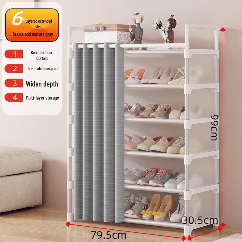 Dustproof Multi-layer Shoe Rack with Door Curtain for Entryways