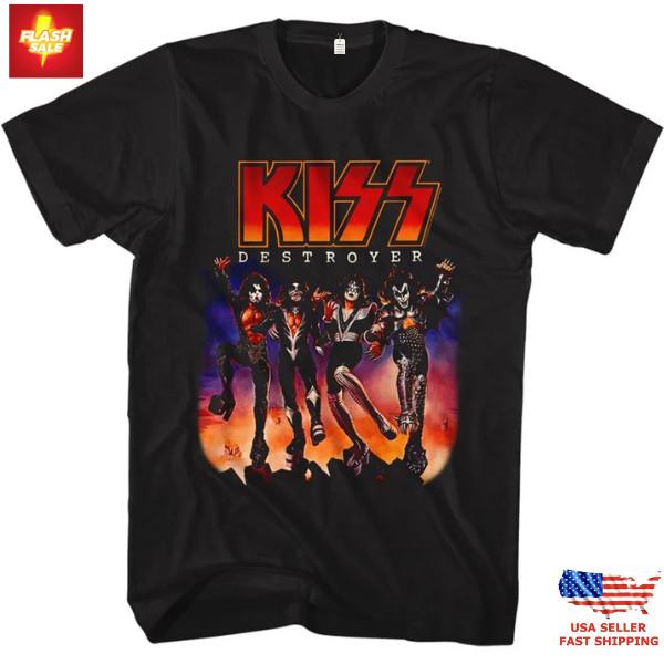 Kiss Destroyer Черная Классическая Футболка для Взрослых Винтажная Футболка с Логотипом Рок-Группы Унисекс S
