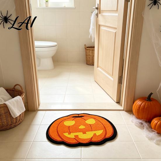 Halloween Floor Mat Bathroom Rug Spider Web Bath Mat Gothic Pumpkin Lantern Non-slip Rug Non-Slip Area for Front Door Bedroom Decorative Home Decor