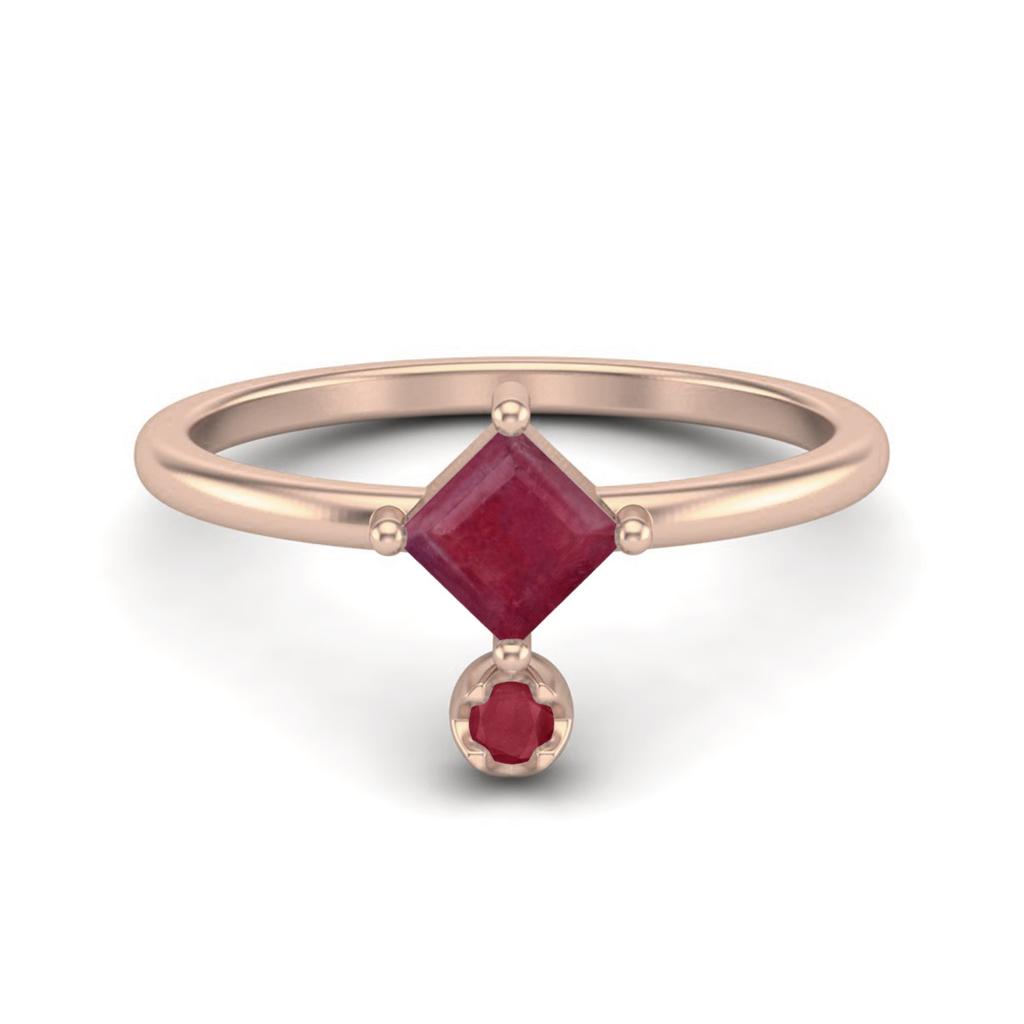 4MM Square Shaped Ruby 925 Sterling Silver Rose Vermeil Platinum Plated Women Wedding Stackable Ring