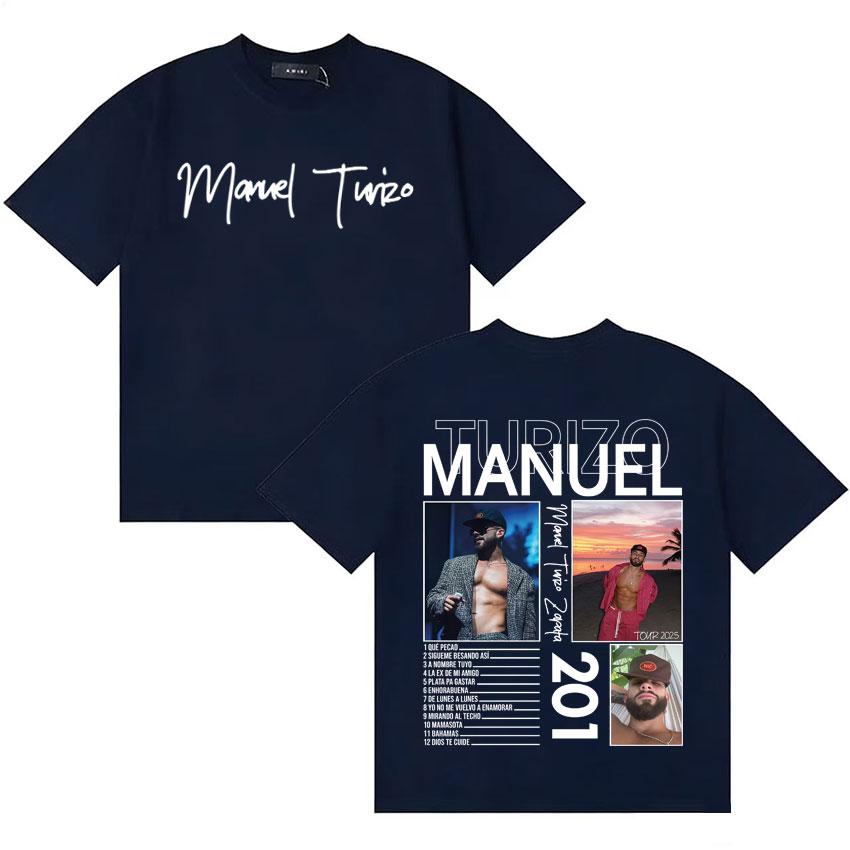 Singer Unisexuel Turizo 201 Music Summer Y2K T Shirt Unisexs Women Double Sided Print Short Sleeve Tshirts Cotton Cozy Tshrits Unisex