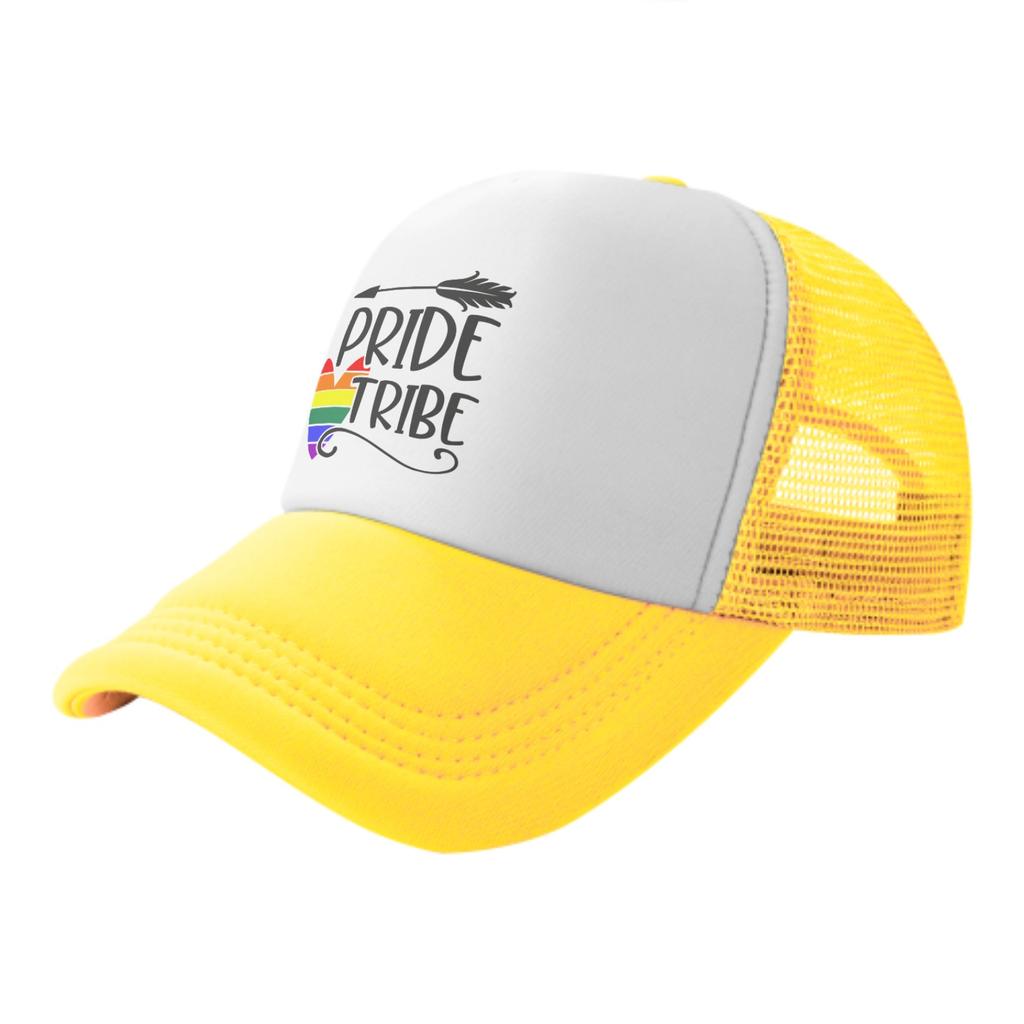 Pride Tribe Rainbow Heart Mesh Trucker Hat Unisex Casual Polyester Adjustable Snapback Cap