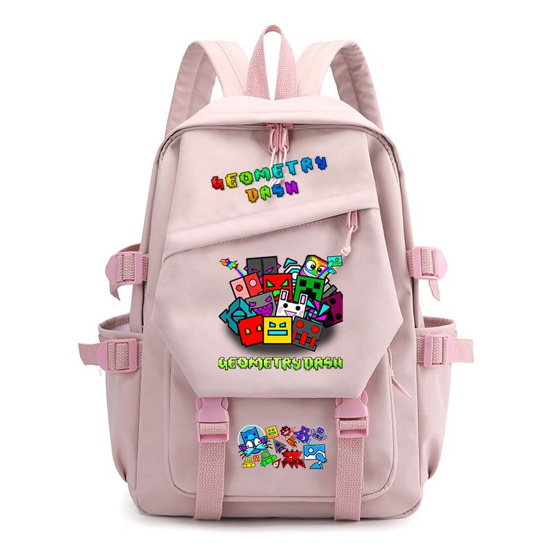 Geometry Dash bedruckter Nylon-Rucksack für Damen und Herren, Rucksack mit großem Fassungsvermögen für Reisen, Modischer Computer-Rucksack, Schultasche für Jungen und Mädchen