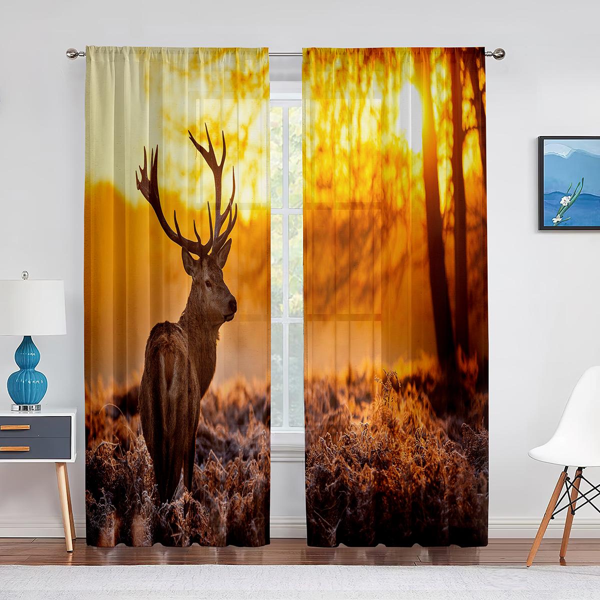 

Красочные тюлевые тотемы с животными, прозрачные шторы для гостиной, спальни, сова, олень, лиса, тигр, лошадь, шифоновая занавеска из вуали 1 PCS W100XH250cm&Grommet Top