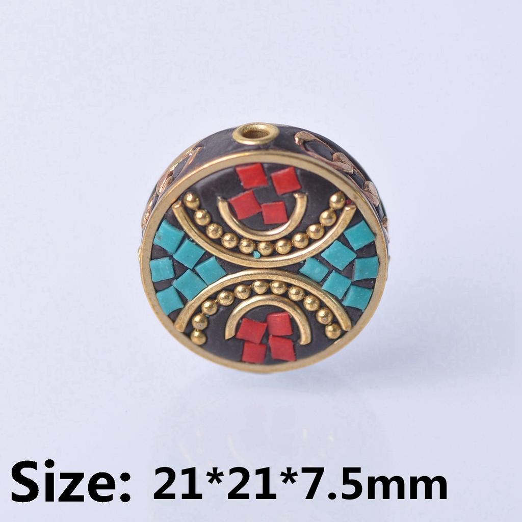 Handmade Nepalese Buddhist Tibetan Brass Metal & Clay Loose Craft Beads for Necklace Jewelry Making DIY
