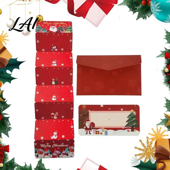 Cardboard Cash Organizer Christmas Gift Envelopes 6 Slots Foldable Money Holder DIY Santa Claus Box Holiday Card Booklet for Xmas Parties,