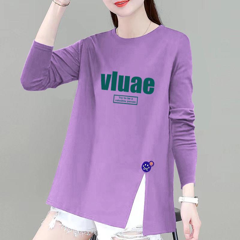 

2025 Весна и Осень Большой Размер Чистый Хлопок Круглый Вырез Длинный Рукав Приталенный Топ XL (115-130 jin)