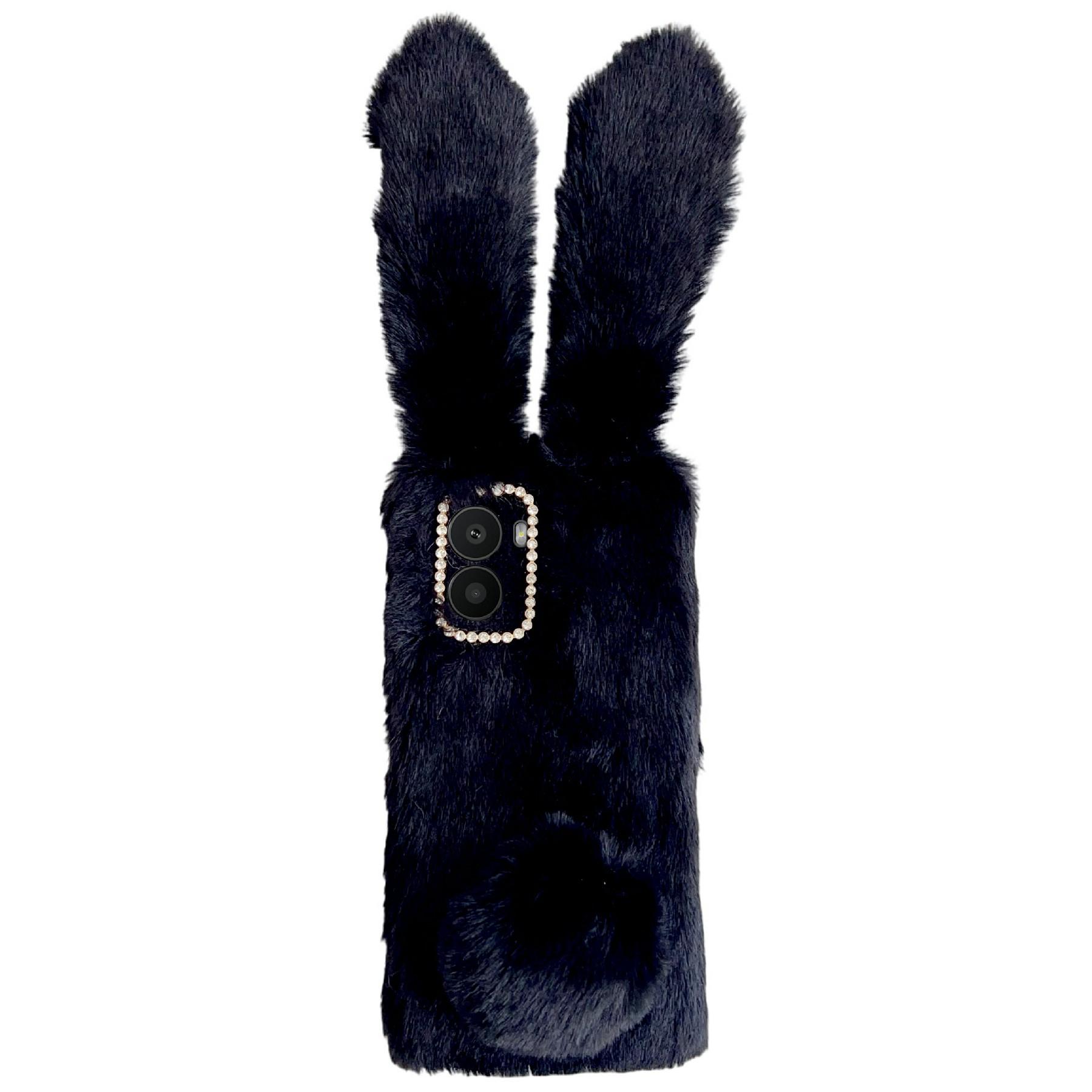 

Для HMD Fusion 5G Чохол Плюшевий Милий Зайчик Зимовий Пухнастий TPU Чохол для Телефону Black