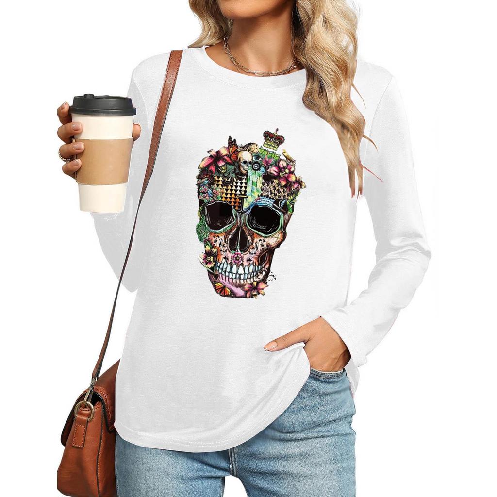 Women's Gothic Halloween Print Long Sleeve Crew Neck Top, 2025 Winter Collection