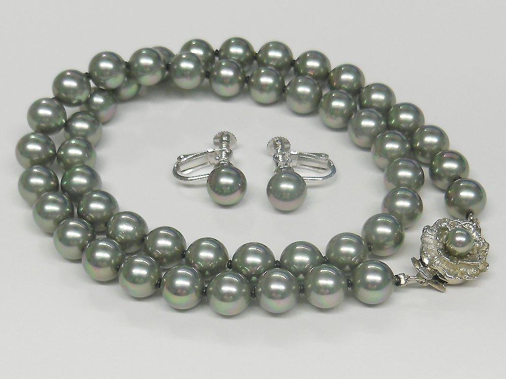 [Your and My Jewelry Box] Black Pearl Necklace and Akoya Pearl Earring Set  Gray 8mm 42cm Regular Size Made in Japan [Gift Wrapped]