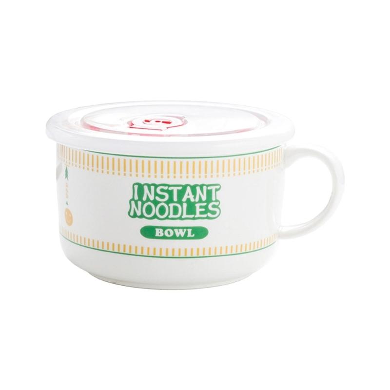 Керамическая миска для лапши рамен в японском стиле с крышкой большая вместимость 1100 мл дизайн с мультяшным принтом и вращающиеся таймеры для семейных общежитий офисного использования зелёный 3080₽