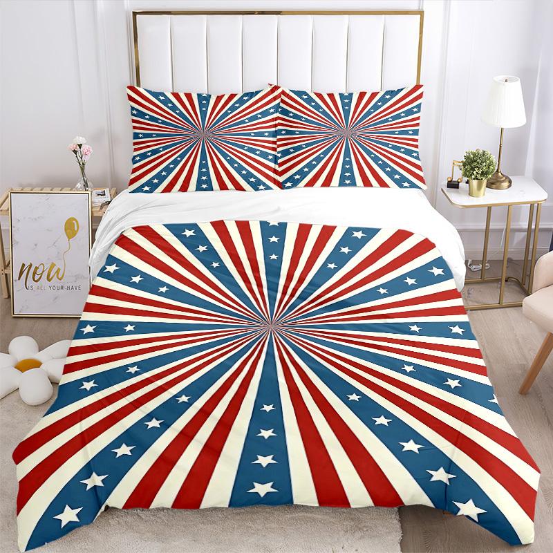 3pcs Blue Red Stars Stripes Bedding Set, Includes Without Pillow Inserts, Soft Comfortable Bedding Set,All-Season Use a0924020