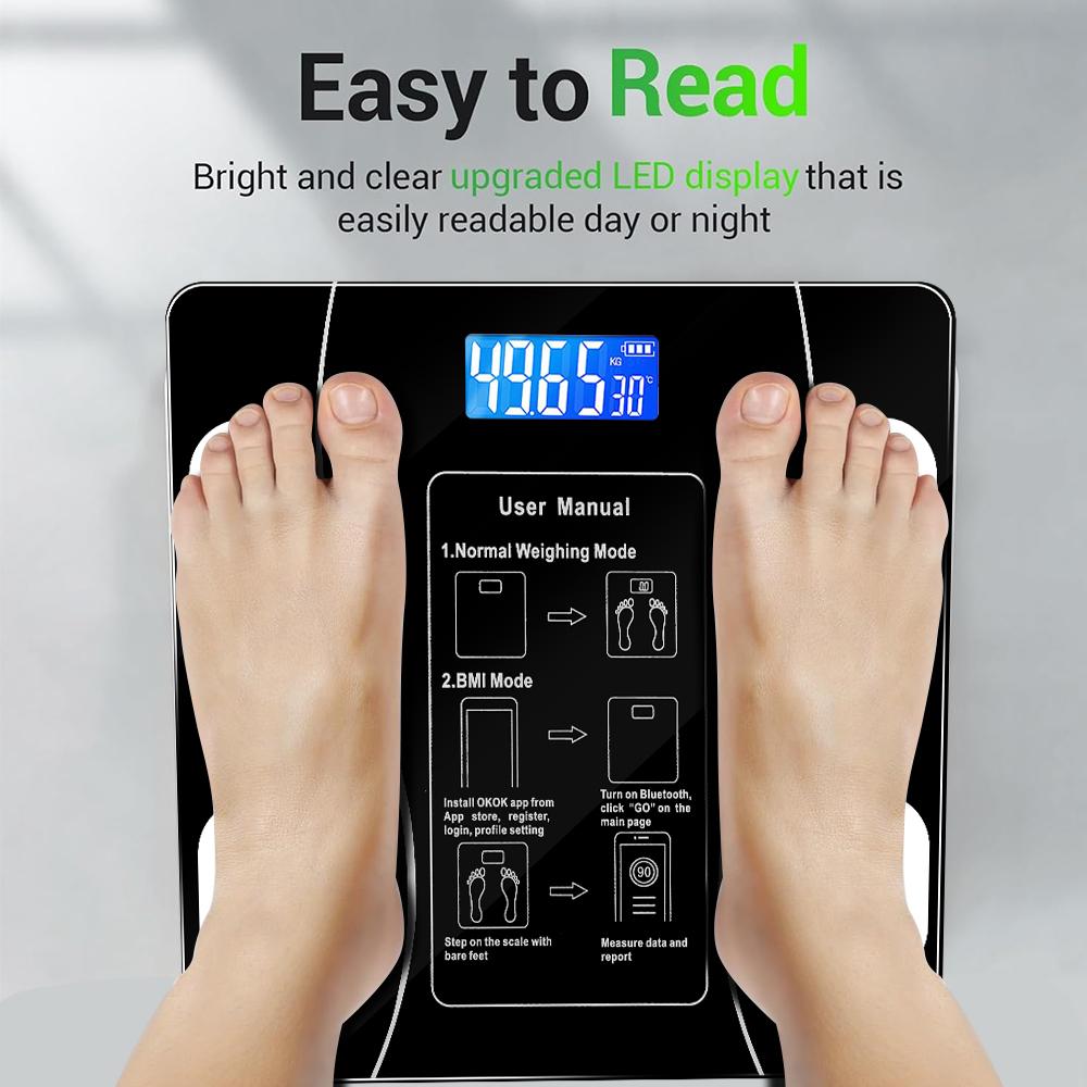 Smart Body Fat Scale Wireless Digital Bluetooth Electronic Weight Body Composition Analyzer Weighing Scale with Smartphone App