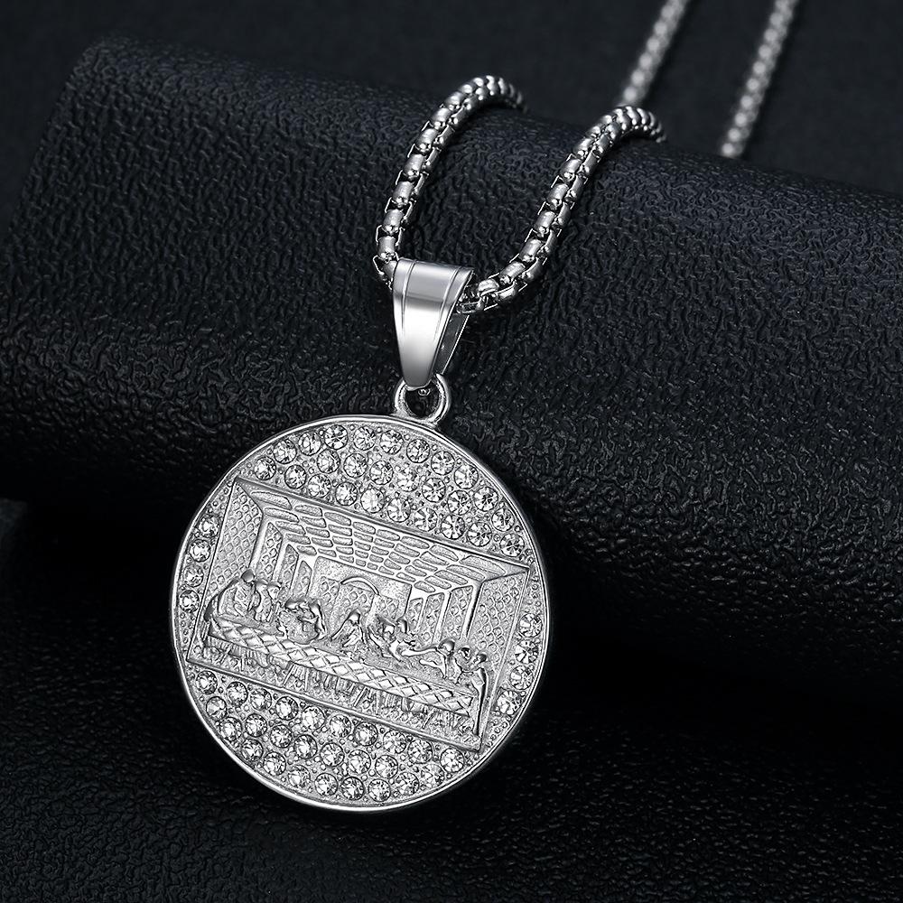 New Hip-Hop Jewelry Titanium Steel Gold-Plated Diamond-Studded Thirteen Apostles Pendant Necklace