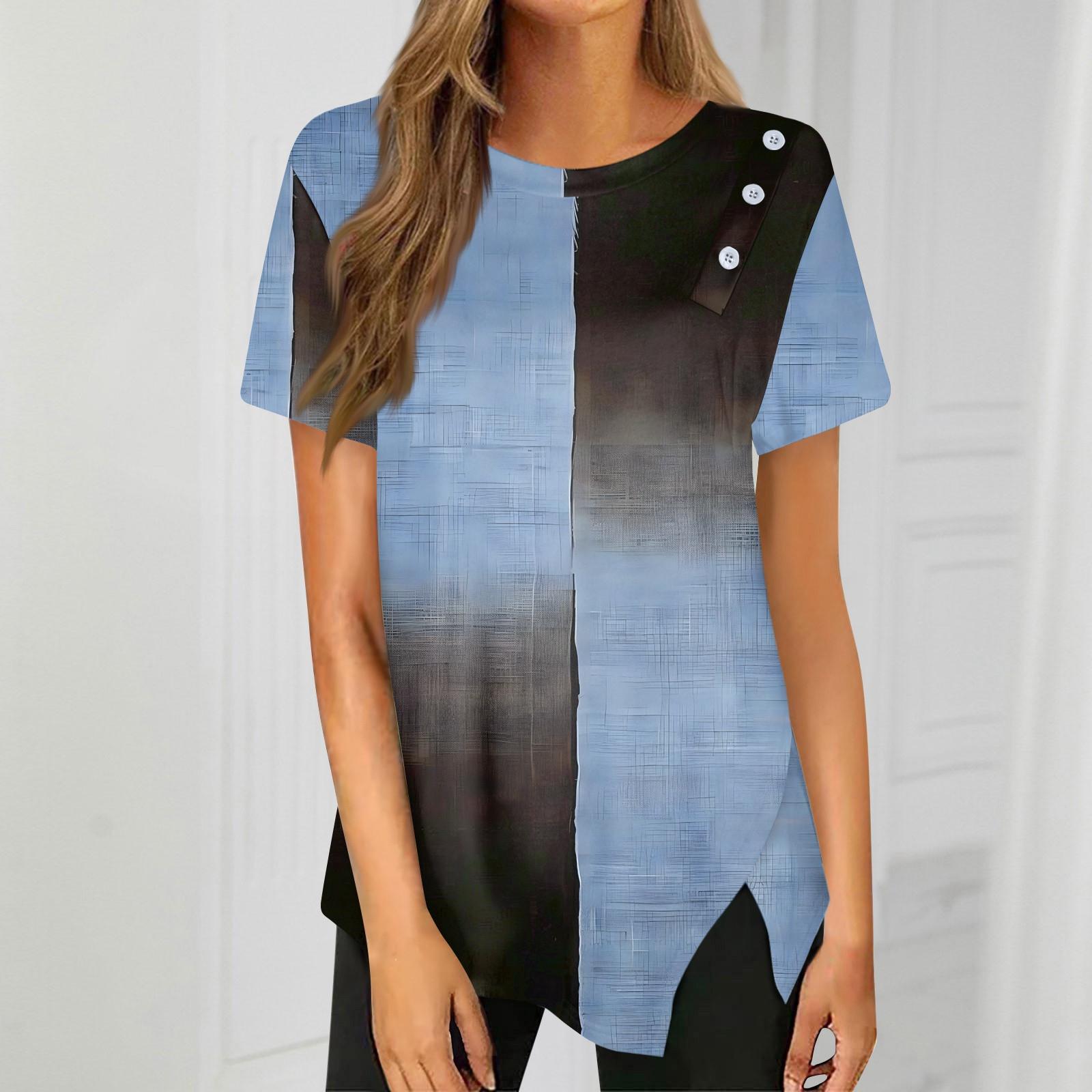 

Футболка с пышным подолом на пуговицах, повседневный топ с круглым вырезом с короткими рукавами, женская одежда M