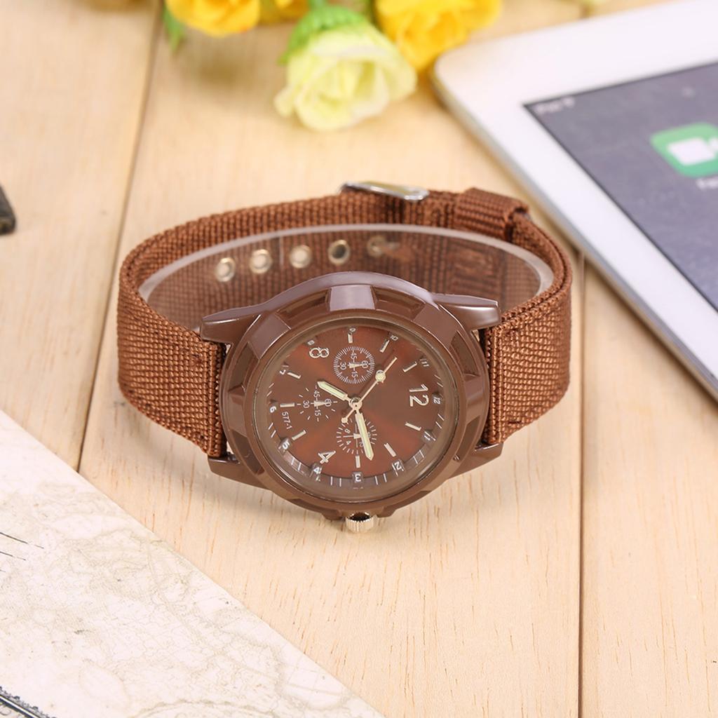 Electronic Analog Wrist Watch Round Nylon Strap Military Wristwatch