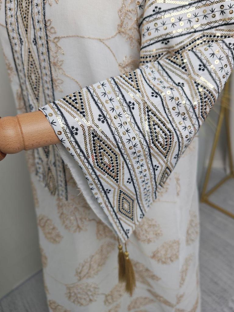 Spring/Summer Tassel Leaf Embroidered Muslim Long Dress - Elegant & Fashionable Cover-up Robe
