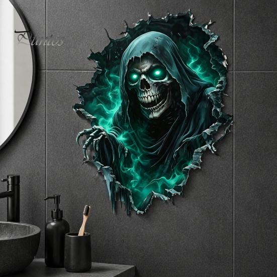 Spooky Wall Stickers Halloween Theme Sticker, Horror Skull Decal, Waterproof Self-adhesive Decor Art, for Home Living Room Bedroom And Party Ornaments