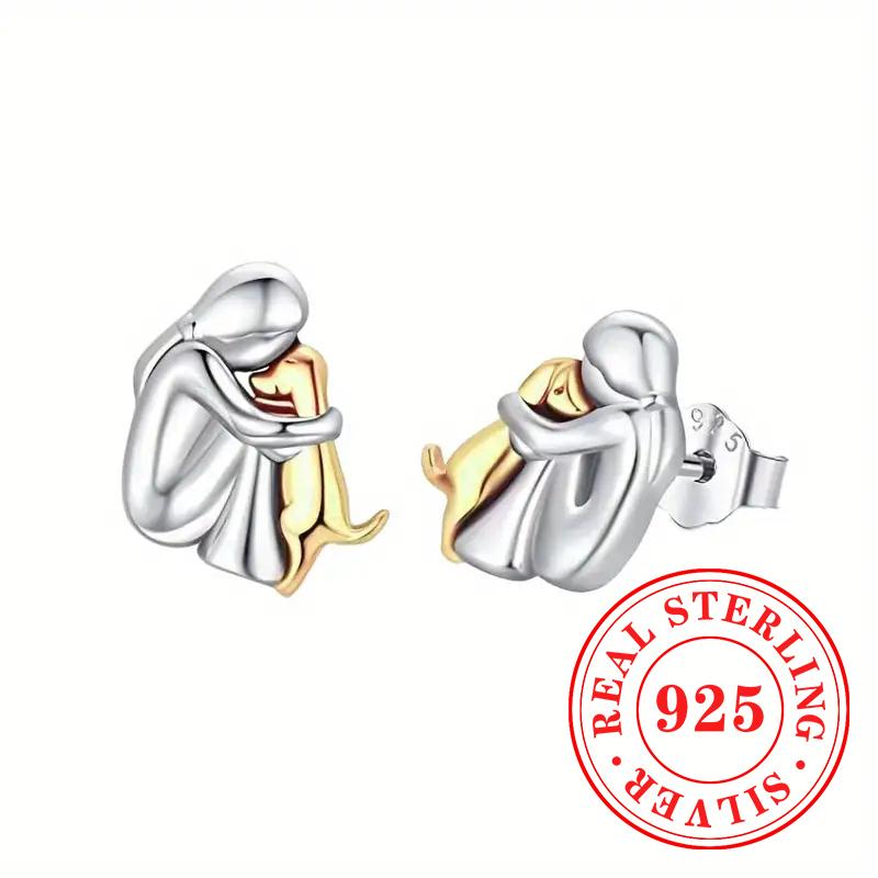 Sterling Silber Wärmende Ohrstecker Einzigartige Damen Umarmung Hund Design Ohrschmuck Liebe Hund Exquisiter Feinschmuck