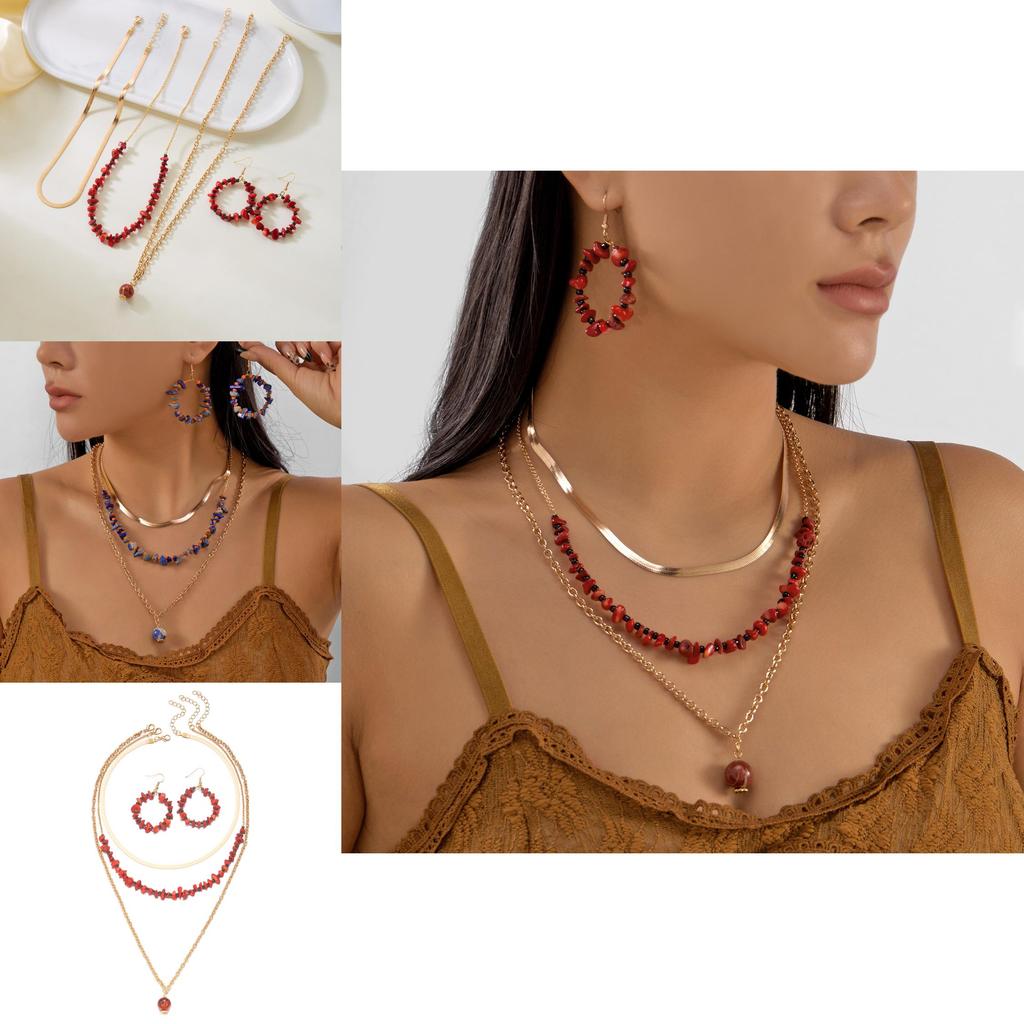 Fall 2025 Trendy Alloy Crushed Stone Jewelry Set With Geometric Design For Ladies