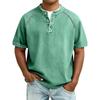 Men's Vintage Washed Henley T-Shirt Casual Solid Color Short Sleeve Tops Breathable Button Placket Tee for St… More