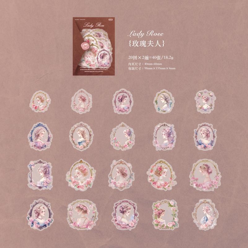 40 pcs Vintage portrait character sticker PET sticker pack diy ledger decorative seal sticker Scrapbook calendar art Diy crafts