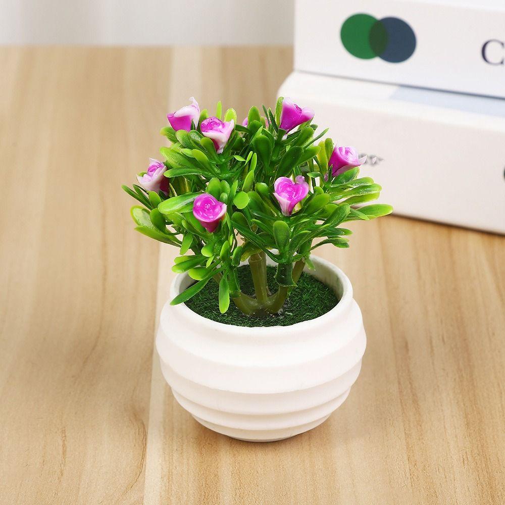 New 6 Colors Artificial Potted Plant 8*11cm Plastic Simulated Tree Ornaments Bonsai Flowers Pot