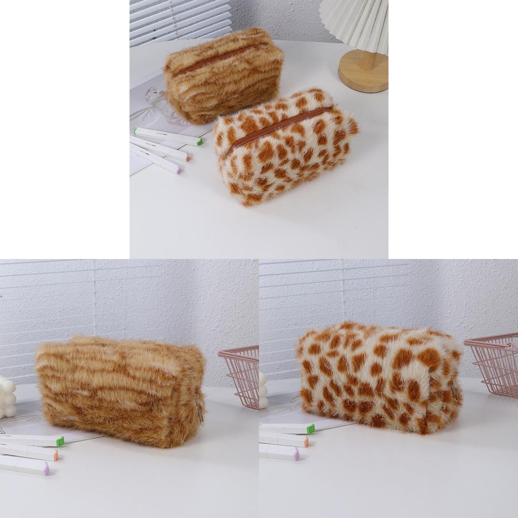 Plush Student Pen Case With Large Capacity For Travel And Makeup Storage