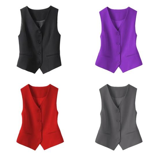 Women's Sleeveless Suit Vest Slim Fit Single Breasted Business Vest V Neck Dressy Waistcoat Open