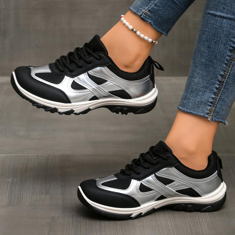 Fashion Fashion Silver Mix Color Non Slip Hiking Shoes Women 2025 Autumn Breathable Lace Up Sneakers Comfort Soft Sole Sports Shoes