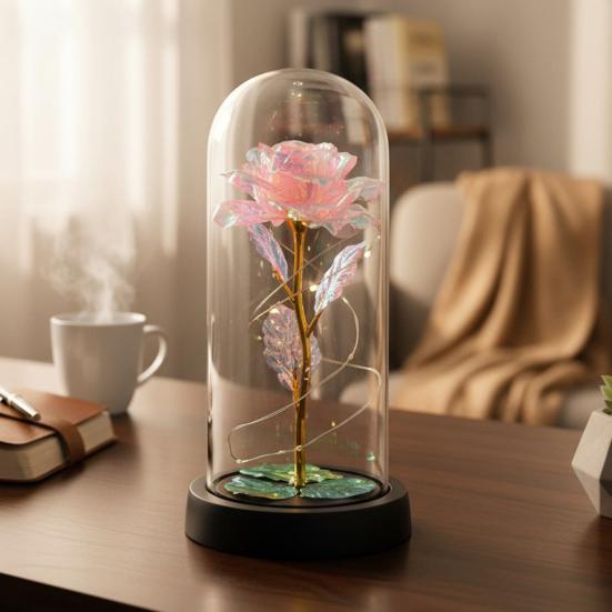 Preserved Rose in Dome with LED Light Artificial Eternal Rose Flower Gifts for Her Mom Women Valentine's Day Mother's Day Christmas Birthday Gift