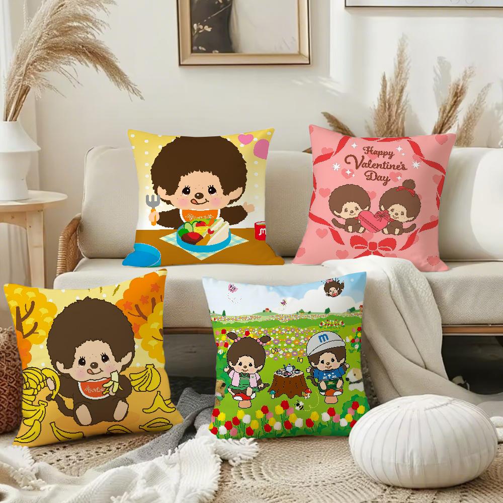 Cartoon M-M-Monchhichis Anime Pillow Case Square Double-Sided Printing Sofa Cushion Cover Pillowcase Bedroom Bedside