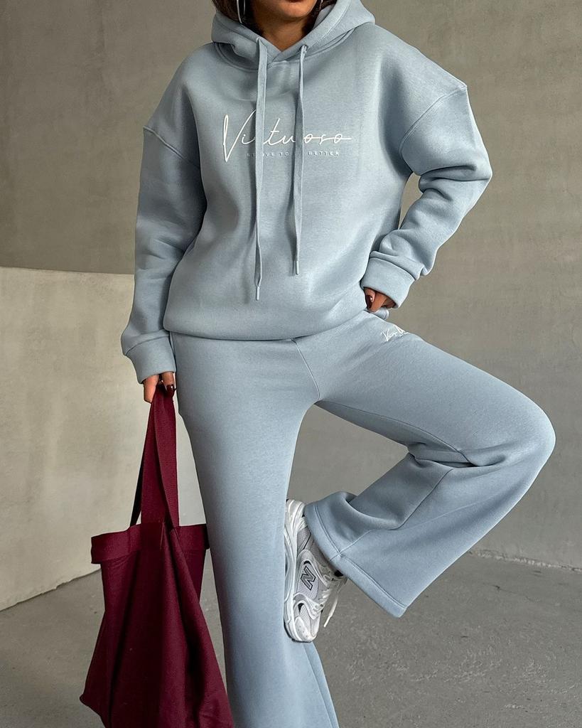 ins autumn and winter new loose hooded lazy style letter printing trend fashion set two-piece sweater set