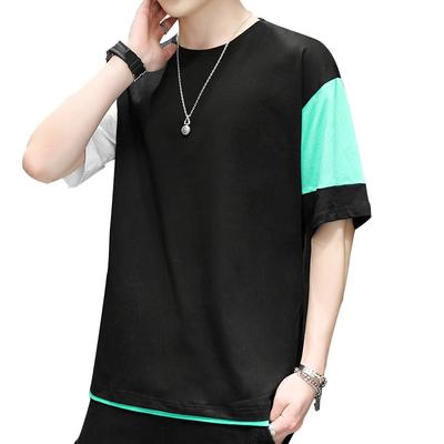 M -5xl Baumwoll-Kurzarm-T-Shirt Herren-T-Shirt Nähen Lockeres T-Shirt