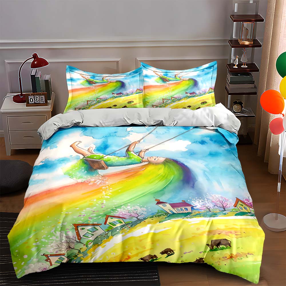 Colorful, whimsical, scenic. Bedding Duvet cover sets Duvet covers Pillowcases gifts (1 * Duvet Cover 2 * Pillowcases, without duvet insert)