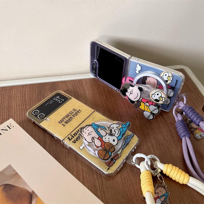 Cute Snoopy family Charlie Folding flip Fold Magsafe Wireless Charge Case For Motorola moto razr 40 50 Ultra 3D Magnetic Holder
