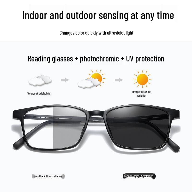 Men's HD Photochromic Anti-Blue Light UV-Protective Metal Reading Glasses